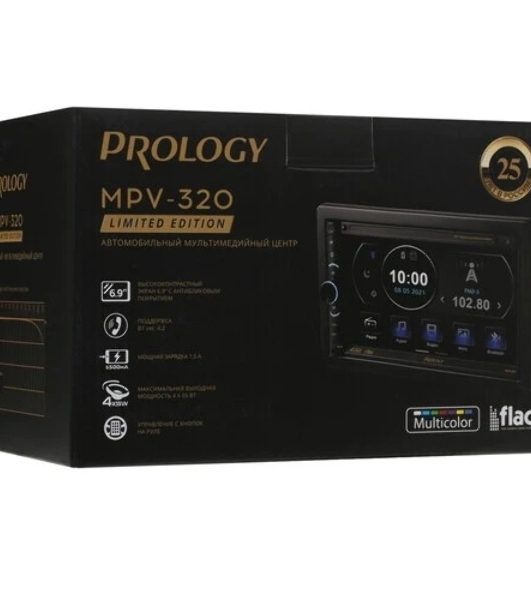 Автомагнитола Prology MPV-320, 2 DIN, 6.9', Bluetooth, USB Type-A, AUX, пульт ДУ