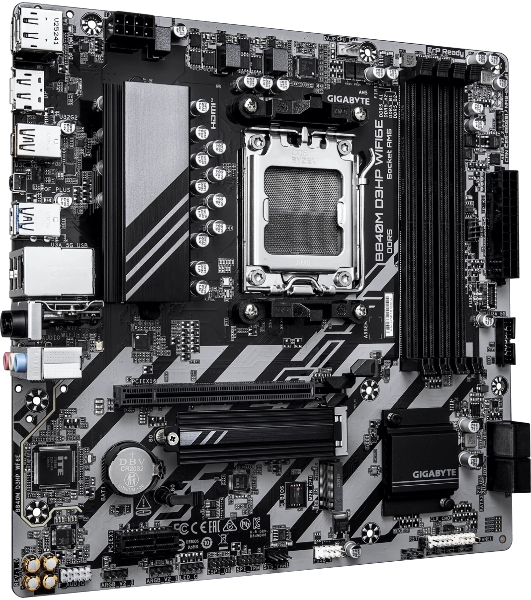Материнская плата Gigabyte B840M D3HP WIFI6E, AM5, AMD B840, 4xDDR5, 4xSATA, 2xM.2, 1xPCIe 4.0 x16, 1xPCIe x1, 1xHDMI, 2xDP, 1x1Gb LAN, Wi-Fi 6E, Bluetooth 5.3, 1xUSB-C 5Gbps, 1xUSB-A 10Gbps, 3xUSB-A 5Gbps, 2xUSB-A 2.0, 1xPS/2, 3x3.5 мм, 7.1, mATX