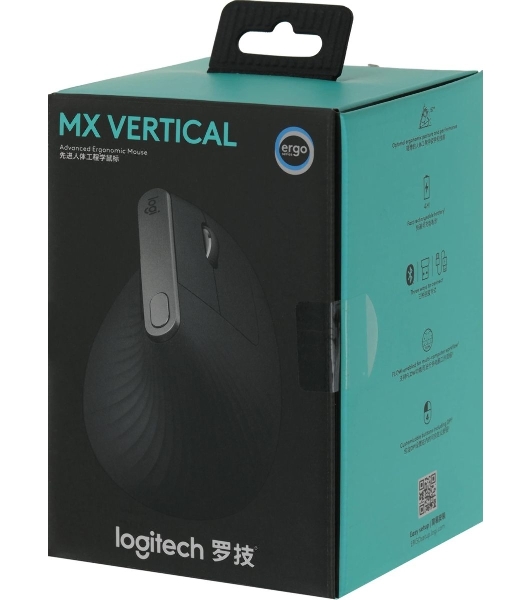 Мышь беспроводная/проводная Logitech MX Vertical графитовый, 4000 dpi, радиоканал, Bluetooth, USB, кнопки - 6
