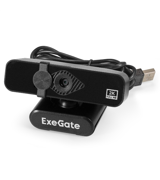 Веб-камера ExeGate Stream C958 2K 2560x1440, 30 кадр/с, USB Type-A, микрофон (шумоподавление), автоматическая фокусировка, шторка приватности, универсальное крепление