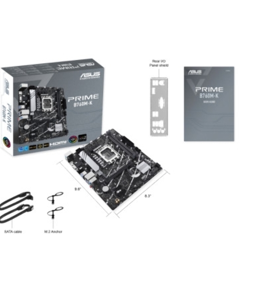 Материнская плата ASUS PRIME B760M-K, LGA 1700, Intel B760, 2xDDR5, 4xSATA, 2xM.2, 1xPCIe 4.0 x16, 2xPCIe x1, 1xHDMI, 1xVGA, 1x 2.5Gb LAN, 2xUSB-A 3.2 Gen 1, 2xUSB-A 2.0, 3x3.5 мм, 7.1, mATX