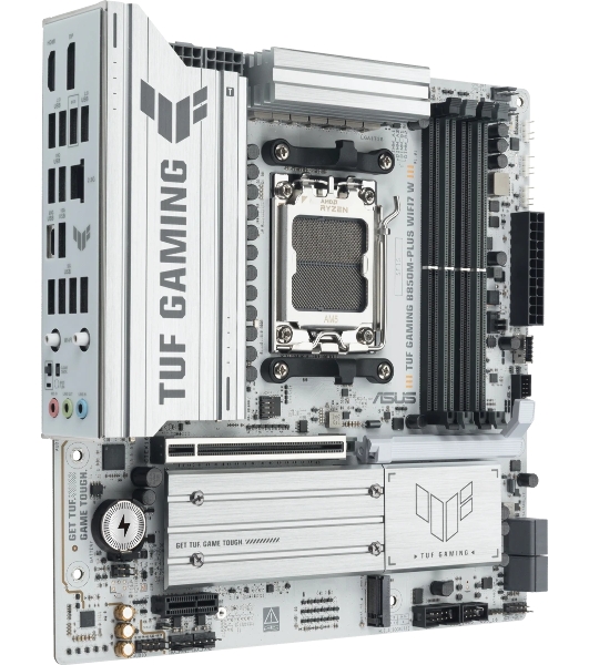 Материнская плата Asus TUF GAMING B850M-PLUS WIFI7 W, AM5, AMD B850, 4xDDR5, 4xSATA, 3xM.2, 1xPCIe 5.0 x16, 1xPCIe 3.0 x1, 1xDP, 1xHDMI, 1x2.5Gb LAN, Wi-Fi 7, Bluetooth 5.4, 1xUSB-C 20Gbps, 3xUSB-A 10Gbps, 4xUSB-A 5Gbps, 4xUSB-A 2.0, 5x3.5 мм, 7.1, mATX