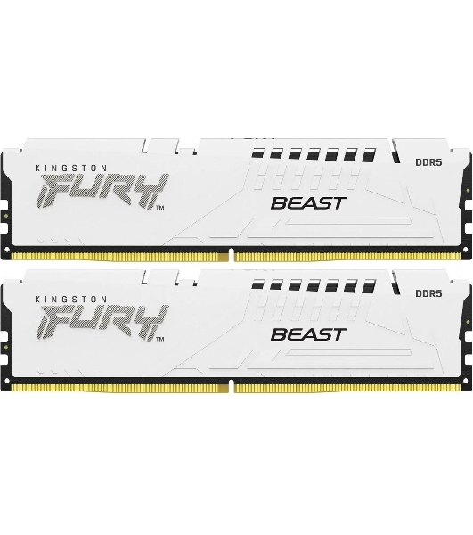 Оперативная память Kingston Fury Beast, DDR5, 32Gb (2x16Gb), 5600MHz, CL40, DIMM, с радиатором, белый