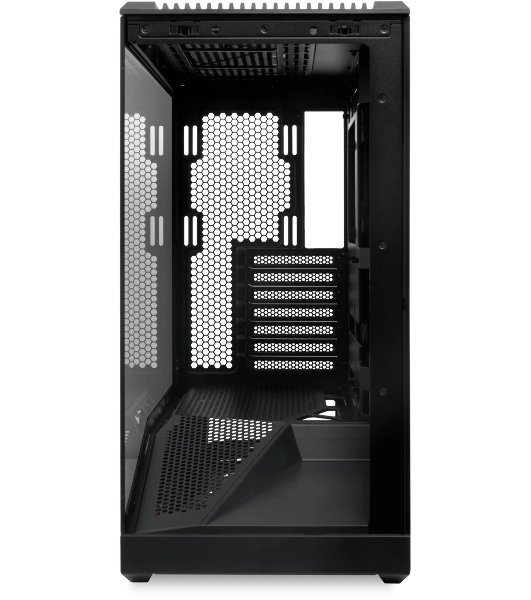 Компьютерный корпус без блока питания HSPD F711-TGbK, Panoramic Full Tower, Black, TG, 0.7 SPCC, no fans ATX, mATX, mITX 190/420/280мм 2x2.5', 2x3.5', 7xPCI 1xUSB-A 3.0, 1xUSB-C 445x235x475мм