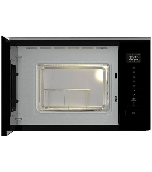 Встраиваемая микроволновая печь Gorenje BM201SG3BG, 20 л, 5 уровней мощности, 8 автопрограмм, сенсорное управление, дисплей, гриль, поворотный стол, AquaClean, автоменю черный
