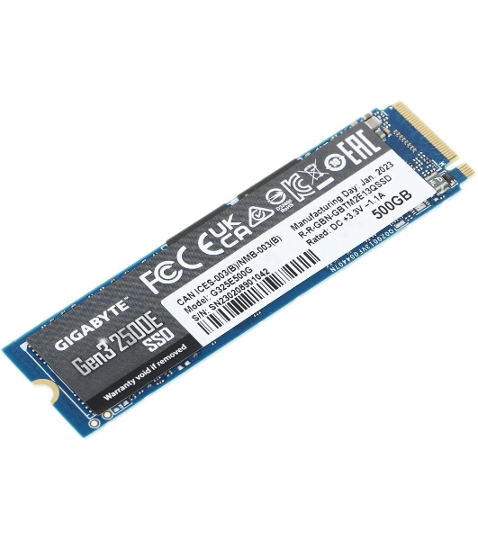Накопитель SSD GIGABYTE AORUS Gen3 2500E, 500Gb, M.2 2280, PCIe 3.0 x4, NVMe, R/W 2300/1500