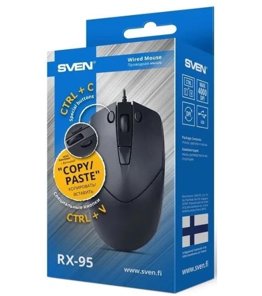 Мышь проводная SVEN RX-95 черный, 4000 dpi, USB, кнопки - 6