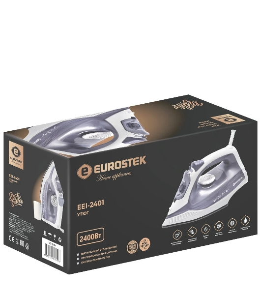 Утюг Eurostek EEI-2401 сиреневый, 2400 Вт, 45 г/мин, 140 г/мин, 300 мл