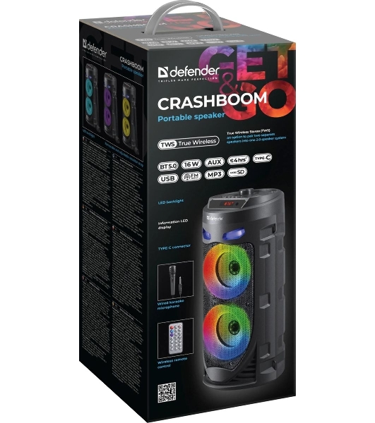 Портативная колонка Defender 16W черный CRASHBOOM