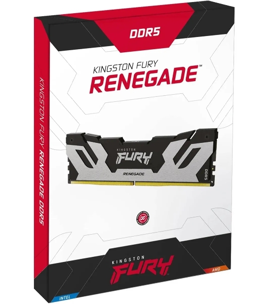 Оперативная память Kingston Fury Renegade, DDR5, 32Gb (1x32GB), 6400MHz, CL32, DIMM, радиатор, серебристый/черный