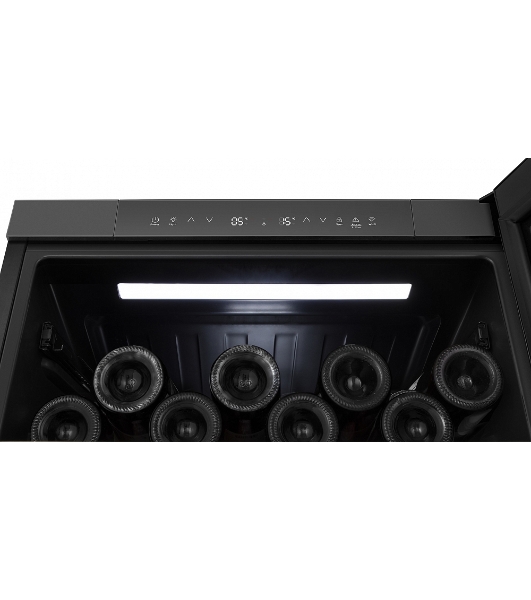Встраиваемы е винный шкаф Gorenje WCU68F6BG4WF, объем 138 л, вместительность 46 бутылок, 4 полки, цифровой дисплей, Wi-Fi, LED освещение, защита от УФ-излучения, энергоэффективность А+, черный