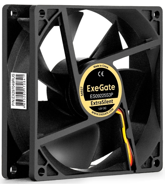 Вентилятор 12В DC ExeGate ExtraSilent ES09225S3P (92x92x25 мм, Sleeve bearing (подшипник скольжения), 3pin, 2000RPM, 25dBA)