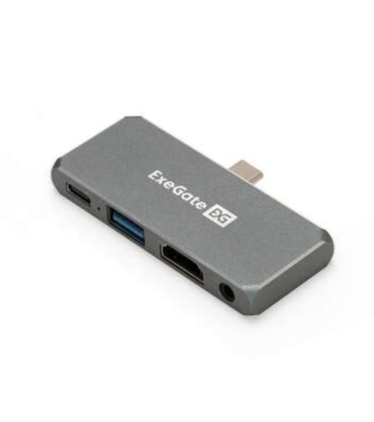 USB-концентратор 5-в-1 ExeGate DUB-31C/PD/HA (кабель-адаптер USB Type-C --> 1xUSB3.0 + Type-C DATA (480Mb/s) + PD 100W + HDMI 4K@30Hz + Audio, Plug&Play, подходит для iPad Pro и мобильных телефонов, серый)