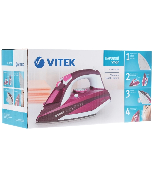 Утюг Vitek VT-1215 (PK) максимальная 2400 Вт.Подошва Ceramic Ultra Care.
