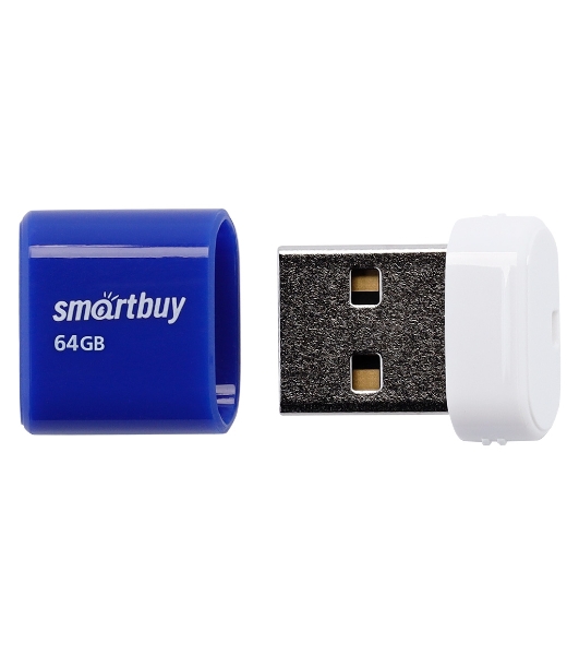 Флешка USB SmartBuy LARA Blue (SB64 GbLARA-B), 64Gb, USB 2.0, R/W 15/5, синий/белый