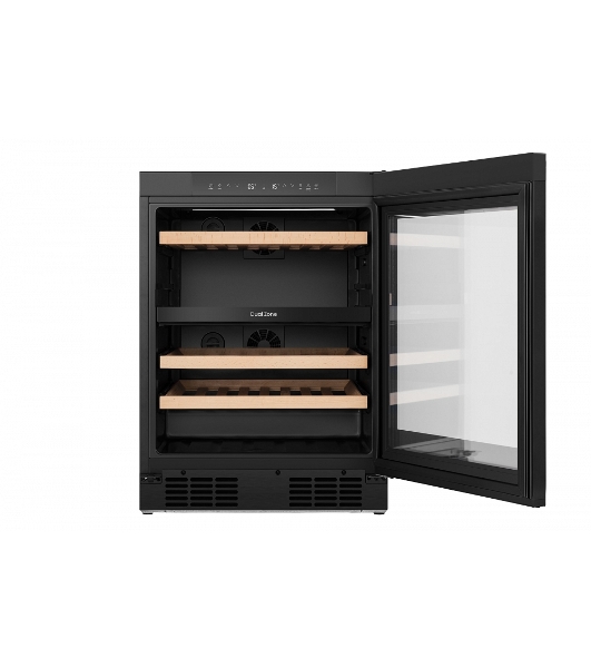 Встраиваемы е винный шкаф Gorenje WCU68F6BG4WF, объем 138 л, вместительность 46 бутылок, 4 полки, цифровой дисплей, Wi-Fi, LED освещение, защита от УФ-излучения, энергоэффективность А+, черный