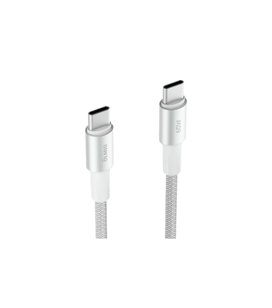 Кабель OLMIO MASTER, Type-C - Type-C, 60W 3A, 1.2м, тканевая оплетка, белый