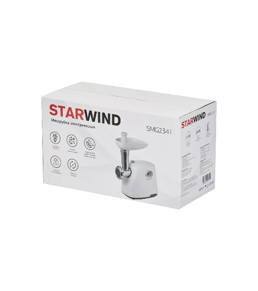 Мясорубка электрическая Starwind SMG2341 белый, 1800 Вт, 2.0 кг/мин, реверс, защита от перегрузки, насадки - 4