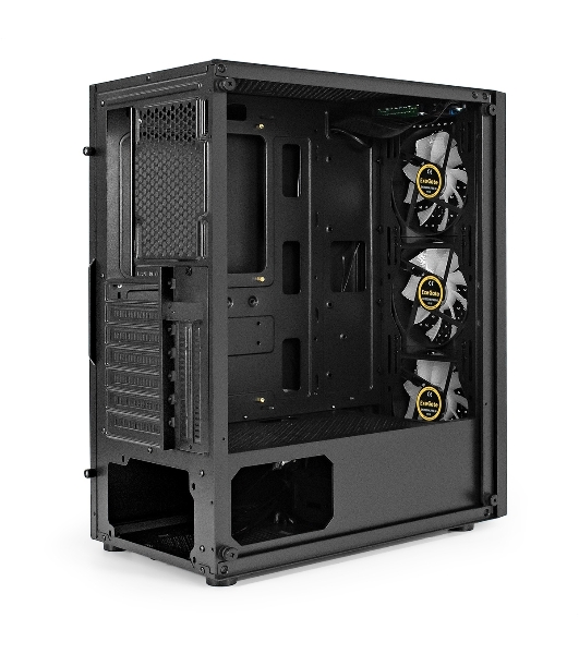 Компьютерный корпус Miditower ExeGate EVO-8227 (ATX, без БП, 2хUSB+1хUSB 3.0+HD Audio, черный, 3 вент. с RGb подсветкой, боковая панель - закаленное стекло)