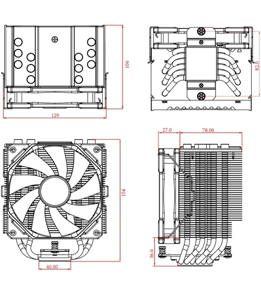 Кулер ID-COOLING SE-226-XT черный 120мм алюминий/медь 1800rpm 35db 4-pin 250W 154мм