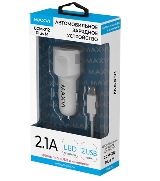 Автомобильное зарядное устройство Maxvi CCM-212 Plus M white 2.1A
