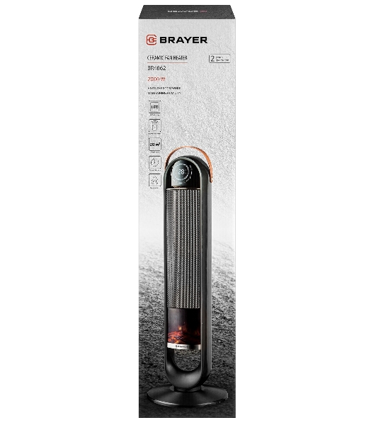 Тепловентилятор электрический BRAYER BR4862 чёрный, керамический, 2000 Вт, 20 м²