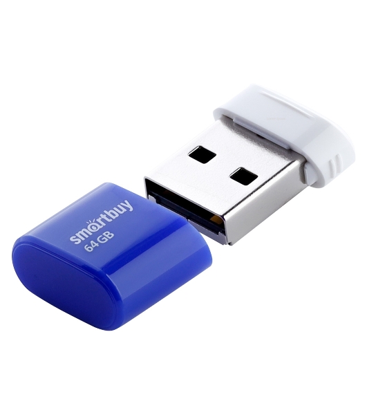 Флешка USB SmartBuy LARA Blue (SB64 GbLARA-B), 64Gb, USB 2.0, R/W 15/5, синий/белый