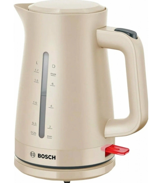 Электрочайник Bosch TWK3M127 бежевый, 1.7 л, 2400 Вт, скрытый нагревательный элемент