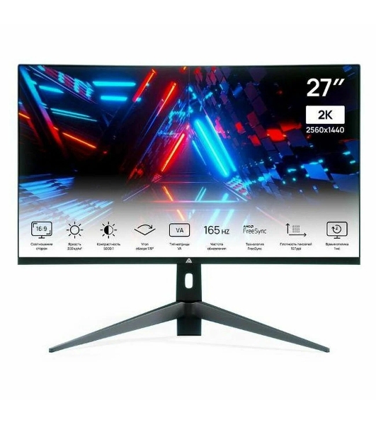 Монитор 27' ABR MC27GQC-i1 VA 2560x1440, 165 Гц, 1 мс, 16:9, 300 кд/м², 2xHDMI, 2xDP 1.4, HDR, изогнутый экран (1500R), регулировка по высоте, VESA 100x100, черный