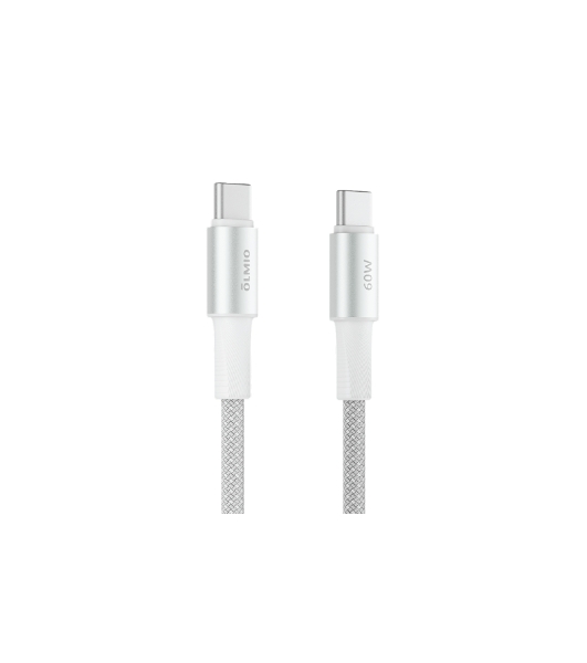 Кабель OLMIO MASTER, Type-C - Type-C, 60W 3A, 1.2м, тканевая оплетка, белый