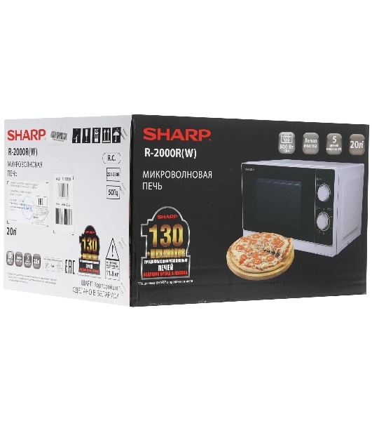 Микроволновая печь Sharp R-2000RW белый, 20 л, 800 Вт, переключатели - поворотный механизм