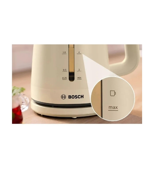 Электрочайник Bosch TWK3M127 бежевый, 1.7 л, 2400 Вт, скрытый нагревательный элемент