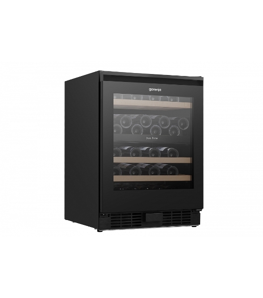 Встраиваемы е винный шкаф Gorenje WCU68F6BG4WF, объем 138 л, вместительность 46 бутылок, 4 полки, цифровой дисплей, Wi-Fi, LED освещение, защита от УФ-излучения, энергоэффективность А+, черный