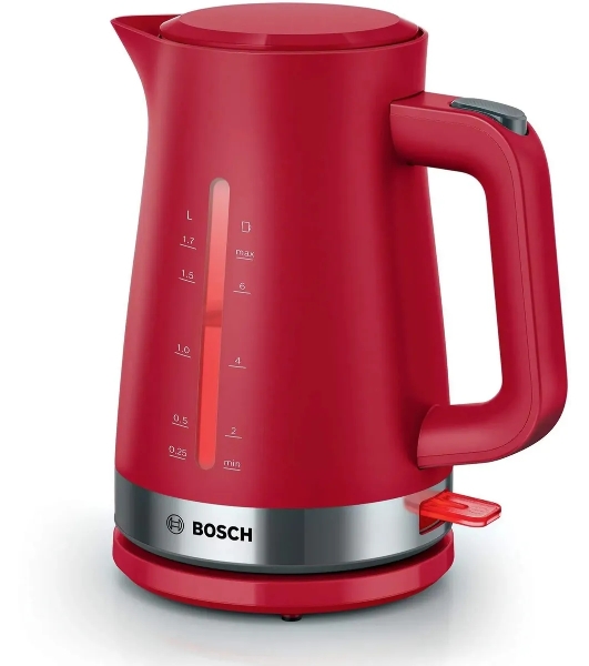 Электрочайник Bosch TWK4M224 красный, 1.7 л, 2200 Вт, скрытый нагревательный элемент