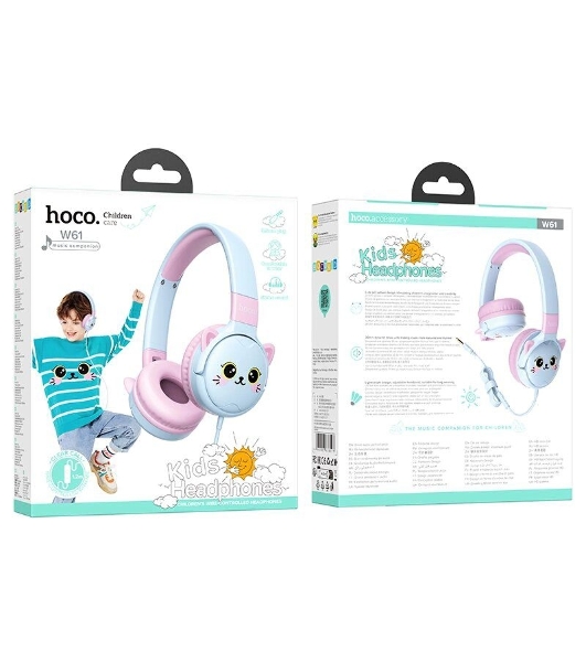Беспроводные/проводные наушники Hoco W61 синий, накладные, Bluetooth + проводной, детские, до 20 ч.