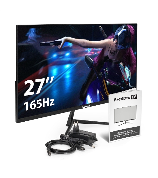 Монитор 27' ExeGate Combat EF2707C IPS 1920x1080, 165 Гц, 1 мс, 16:9, 300 кд/м2, 1xHDMI, 1xDP, 1x3.5 мм, черный