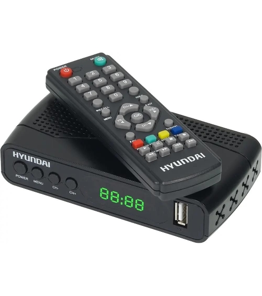 Приставка для цифрового ТВ Hyundai H-DVB500 черный, DVB-T2, DVB-T, DVB-C, HDMI, USB 2.0 х2