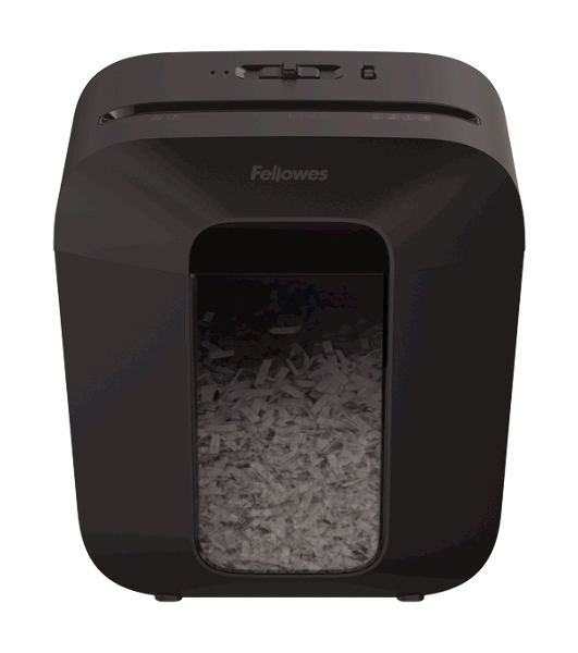 Шредер Fellowes PowerShred LX25 черный (секр.P-4)/перекрестный/6лист./11.5лтр./скрепки/скобы/пл.карты