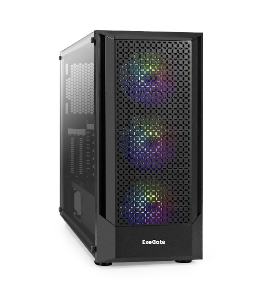 Компьютерный корпус Miditower ExeGate EVO-8227-EVO800 (ATX, БП EVO800RGb с вент. 12 см, 2*USB+1*USB 3.0+HD Audio, черный, 3 вент. RGb, закаленное стекло)