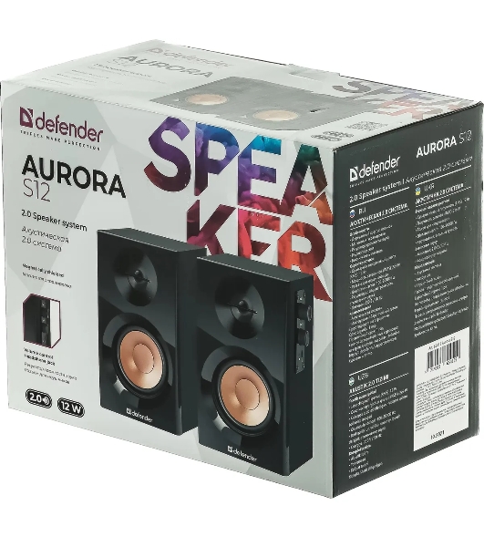 Акустическая система Defender AURORA S12 2.0, Актив.колонки 2x6 W (RMS),100 Гц - 20 кГц