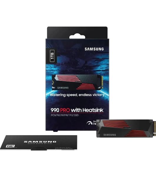 Накопитель SSD Samsung 990 PRO, 1000Gb, PCIe 4.0 x4, M.2 2280, NVMe, R/W 7450/6900, с радиатором