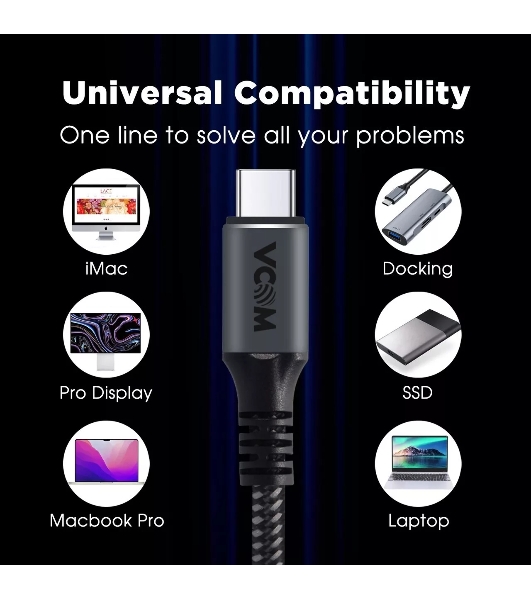 Кабель Thunderbolt4/USB4 Type-C, 5K@60Hz, 40Gbps, PD 100W, 5A, VCOM, 1.2м CU540M-1.2M