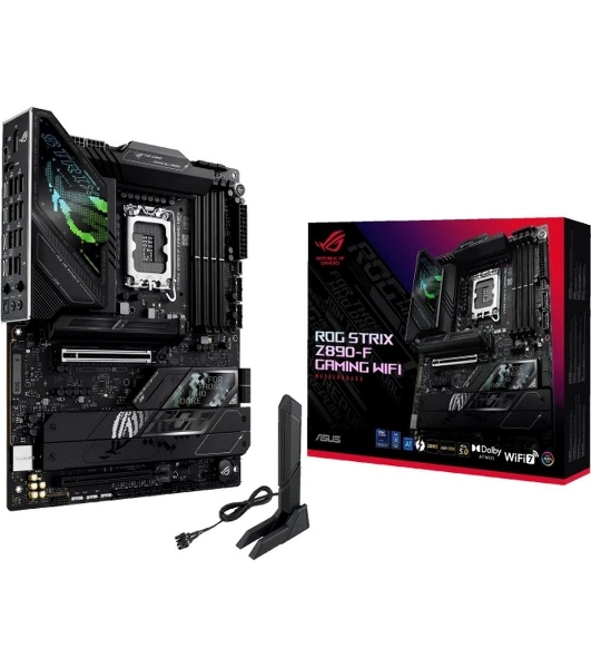 Материнская плата ASUS ROG STRIX Z890-F GAMING WIFI, LGA 1851, Intel Z890, 4xDDR5, 4xSATA, 5xM.2, 1xPCIe 5.0 x16, 1xPCIe 4.0 x4, 1xHDMI, 1xDP, 2xUSB-C, 1x 2.5Gb LAN, 4xUSB-A 3.2 Gen 1, 4xUSB-A 3.2 Gen 2, 2xUSB-A 2.0, 2xUSB-C Thunderbolt 4, 2x3.5 мм, 7.1, ATX