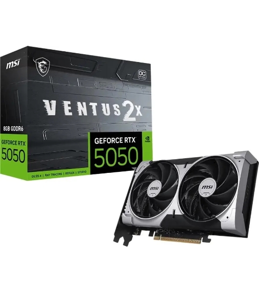 Видеокарта MSI GeForce RTX 5050 8G VENTUS 2X OC, NVIDIA RTX 5050, 8 ГБ GDDR6, 128 бит, PCI-e 5.0, 1xHDMI, 3xDP, 2617 МГц