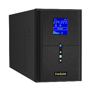 Источник бесперебойного питания (инвертор, синус, для котла) ExeGate SineTower SZ-2000.LCD.AVR.3SH.1C13.USB 2000VA/1600W, чистая синусоида, LCD дисплей, AVR, 3хSchuko+1хC13, USB, линейно-интерактивный, внешняя батарея 24В до 200А·ч, черный