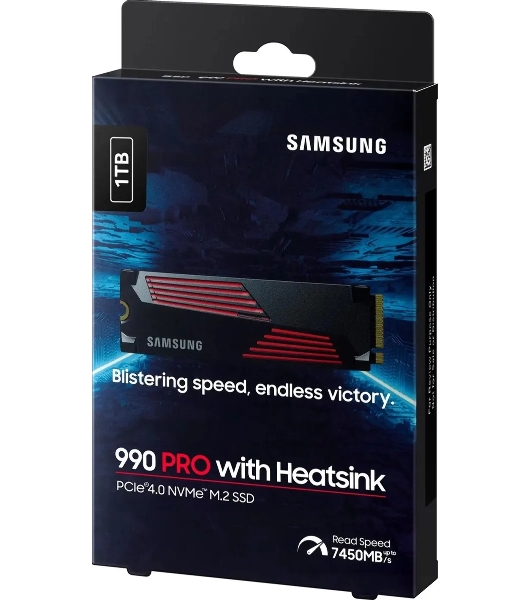 Накопитель SSD Samsung 990 PRO, 1000Gb, PCIe 4.0 x4, M.2 2280, NVMe, R/W 7450/6900, с радиатором
