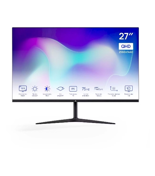 Монитор 27' ABR MC27HQ-i1 IPS 2560x1440, 75 Гц, 4 мс, 16:9, 250 кд/м², HDMI, DP 1.4, 3.5 Jack, USB Hub (1x USB), черный