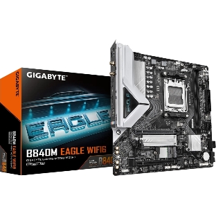 Материнская плата Gigabyte B840M EAGLE WIFI6, AM5, AMD B840, 4xDDR5, 4xSATA, 2xM.2, 1xPCIe 4.0 x16, 1xPCIe x1, 1xHDMI, 2xDP, 1x2.5Gb LAN, Wi-Fi 6, Bluetooth 5.3, 1xUSB-C 10Gbps, 1xUSB-A 10Gbps, 2xUSB-A 5Gbps, 4xUSB-A 2.0, 1xPS/2, 3x3.5 мм, 7.1, mATX