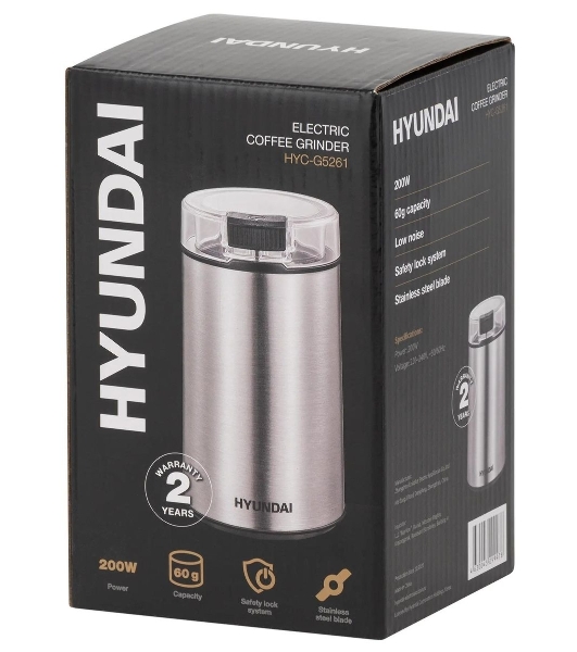 Кофемолка Hyundai HYC-G5261 200Вт сист.помол.:ротац.нож вместим.:60гр серебристый