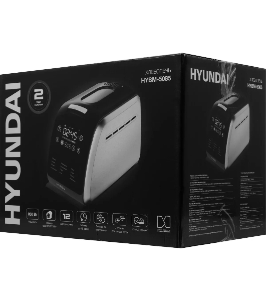 Хлебопечка Hyundai HYBM-5085 чёрный/серебристый, 850 Вт, 1.5 кг, 12 программ